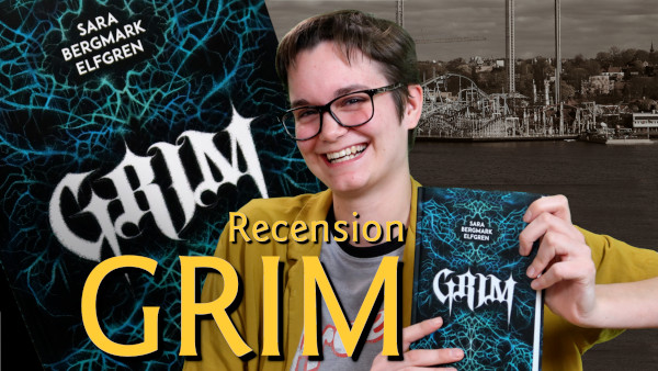 Karla Brander håller upp fantasyboken Grim.